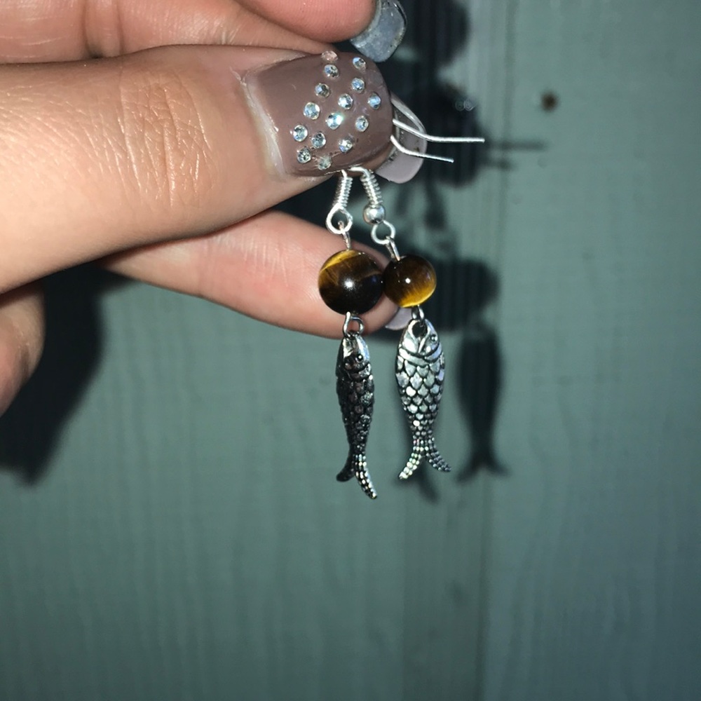 Handmade gemstone fishy earrings
